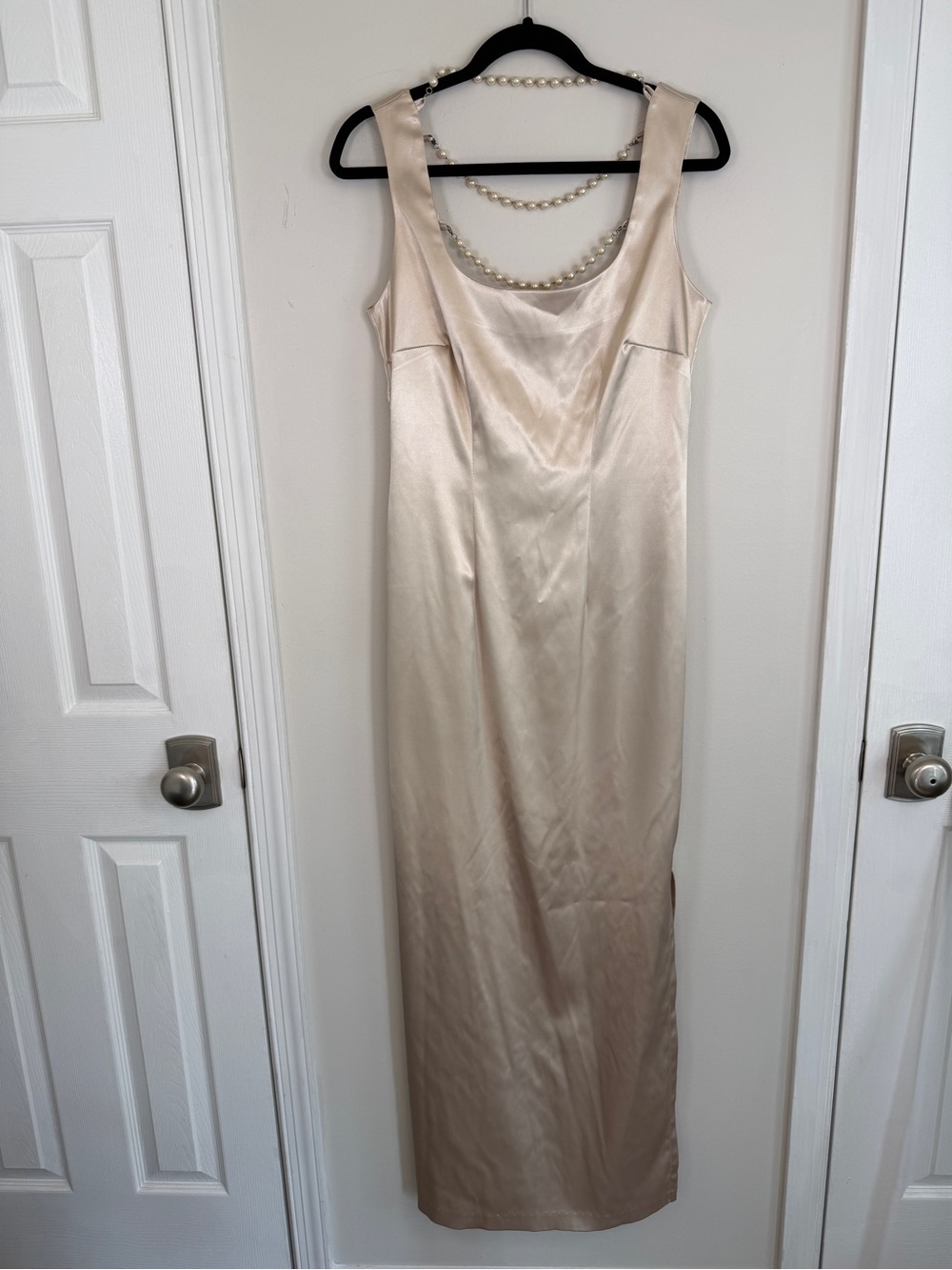 Insane 90s Vintage Fredericks of Hollywood Satin Dress Evening Gown Pearl Back 8